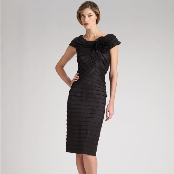 Tadashi Shoji Dress Taffeta Rosette Blue PETITE - Picture 5 of 7